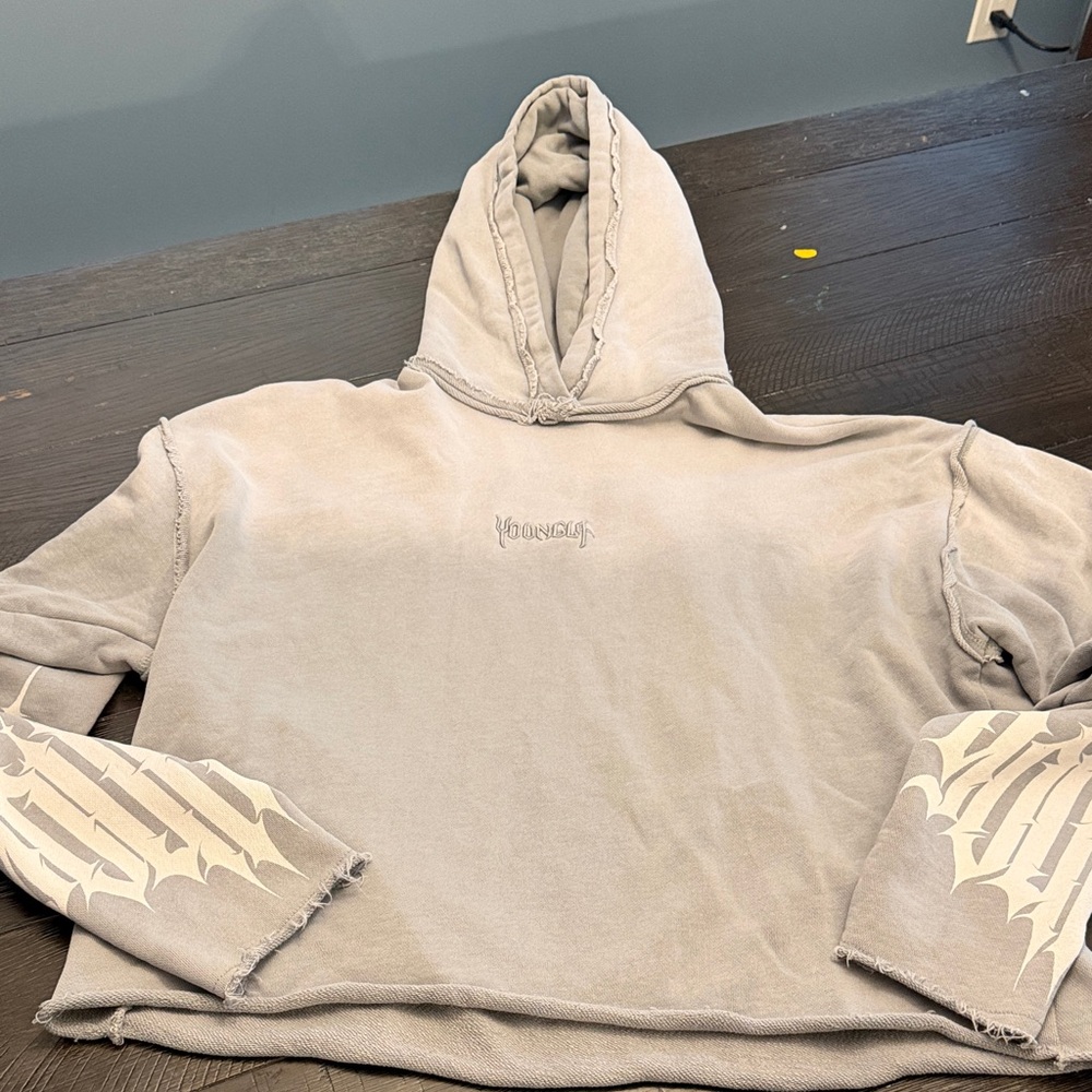 YoungLA Stonewashed Beige Graphic Sleeve Hoodie unisex